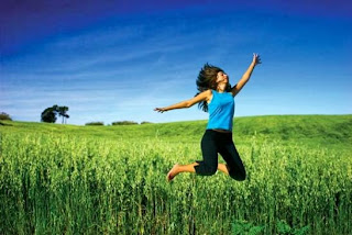 woman jumping with energy