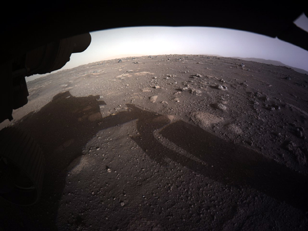 Perseverance's first first-color snapshot of its surroundings at Mars' Jezero Crater...as seen by one of its Hazard Cameras on February 18, 2021. Perseverance's first first-color snapshot of its surroundings at Mars' Jezero Crater...as seen by one of its Hazard Cameras on February 18, 2021.