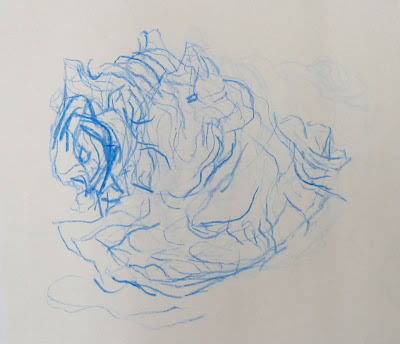 Mum's shell drawn in Tracy Emin's, beneath the sea, blue wax crayon on paper