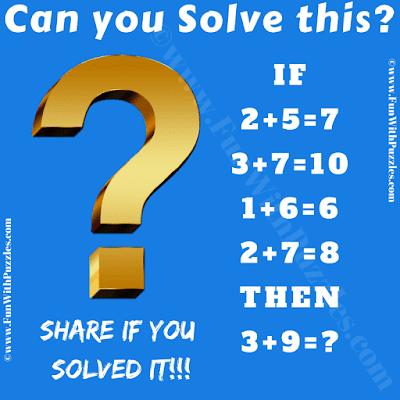 IF 2+5=7, 3+7=10, 1+6=6, 2+7=8 THEN 3+9=?. Can you solve this Outside-the-Box Brain Teaser?