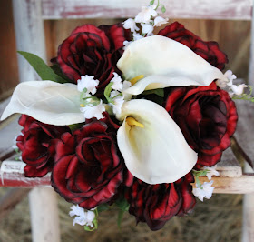 romantic red and white silk bridal bouquet