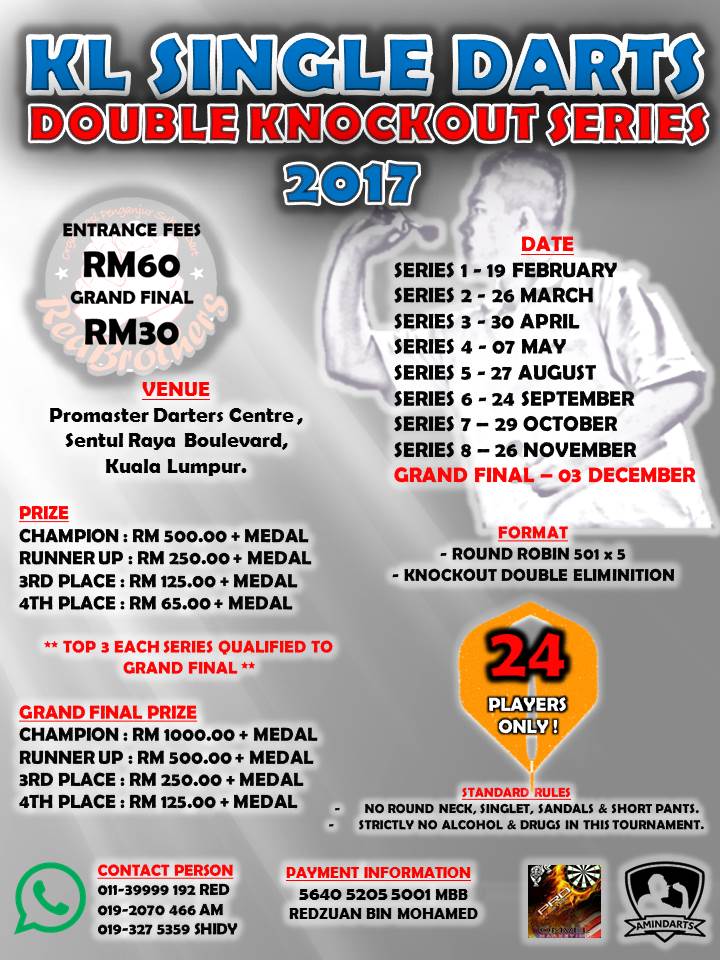 All About Darts KL SINGLE DARTS DOUBLE KNOCKOUT SERIES 2017