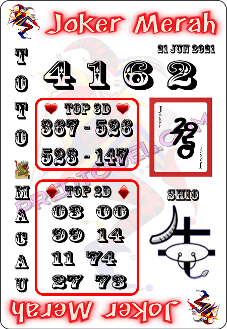 Prediksi Joker Merah Macau senin 21 juni 2021