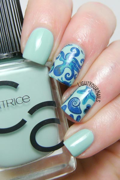 Nautical nail art feat. Catrice Mint Map and Bornpretty BYP34 water decals