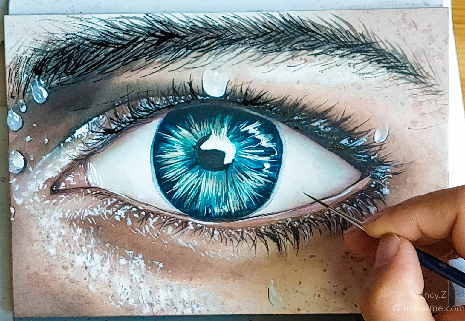 How to draw an eye with blue pupil step by step for beginners, come to