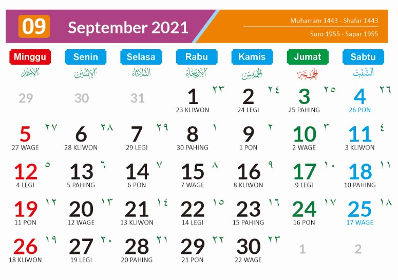 Kalender Bulan September 2021 dan Hari Peringatannya