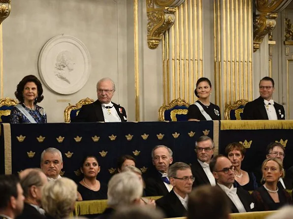 Queen Silvia, Crown Princess Victoria, Princess Sofia, Princess Madeleine wore lace gown, diamond earrings, gold earrings