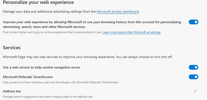 Microsoft Edge ปรับแต่งบริการประสบการณ์เว็บ