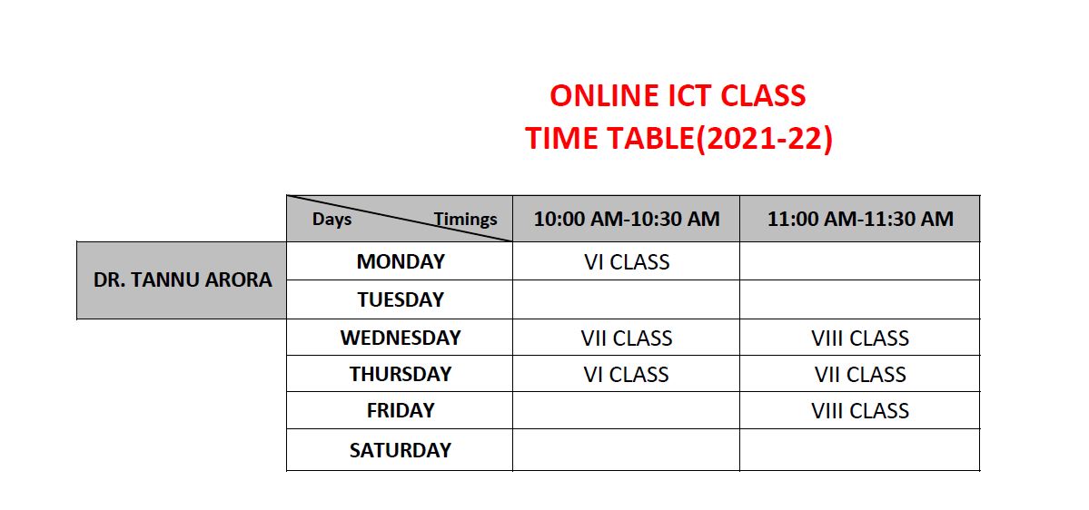 ICT ENABLED EDUCATION ICT TIME TABLE (202122)