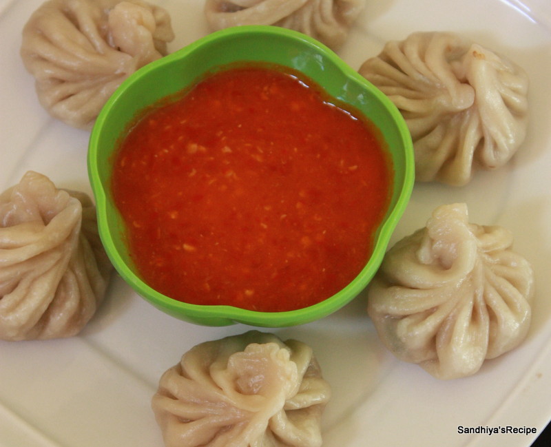 Sandhiya's Cookbook Veg Momos & Chili Garlic Sauce