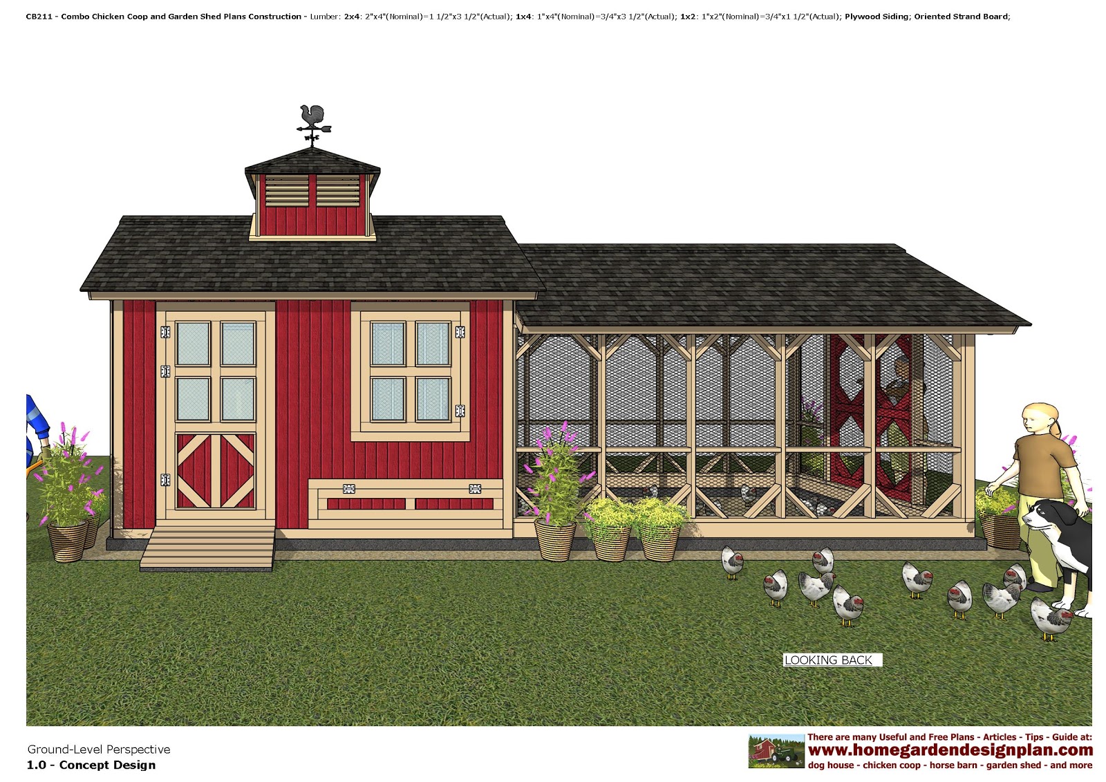 home garden plans CB211 Combo Chicken Coop Garden Shed Plans Construction Material List