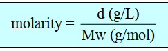 مثال / ما مولارية الماء عند (C°25) مفترضا أن كثافته تساوي عند هذه الدرجة ( g/cm31)