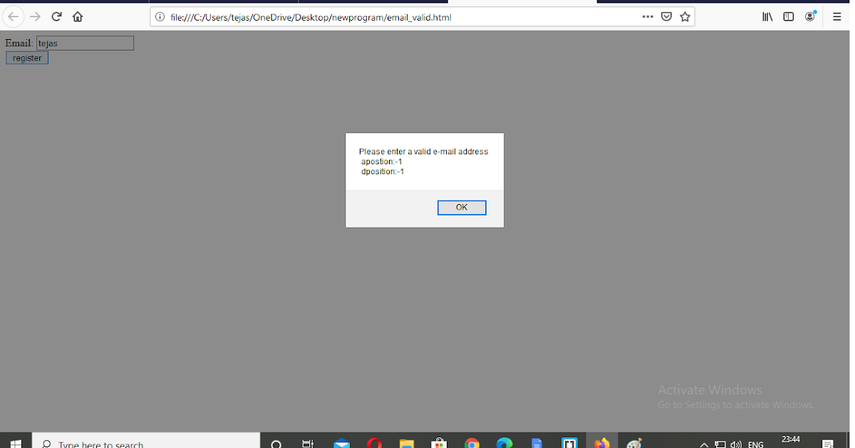 javascript email validation.