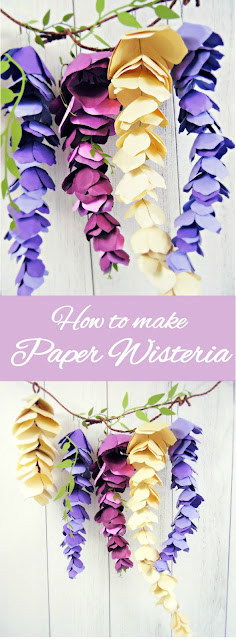 How to make hanging paper wisteria. DIY paper flowers. Wisteria templates. 