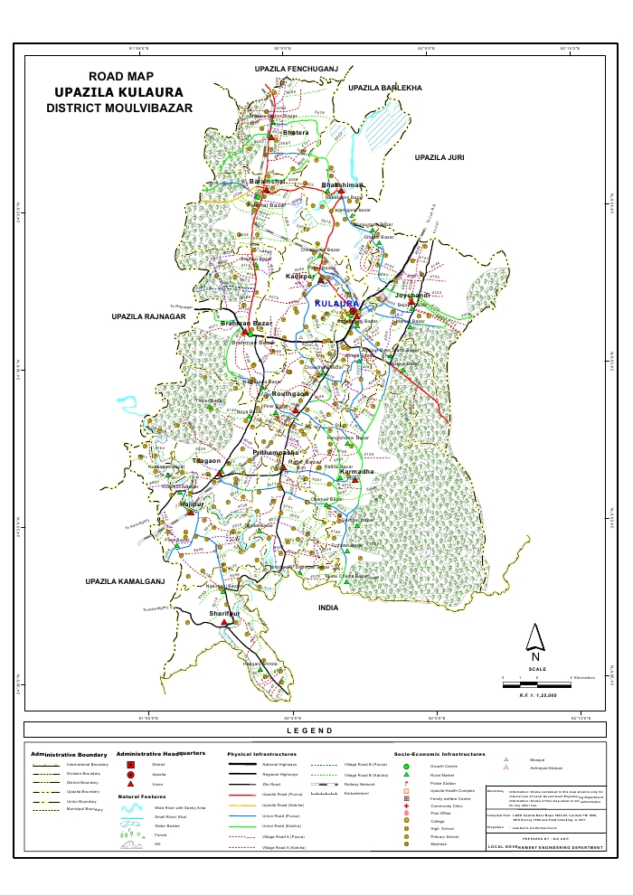 Kulaura Upazila Road Map Moulvibazar District Bangladesh