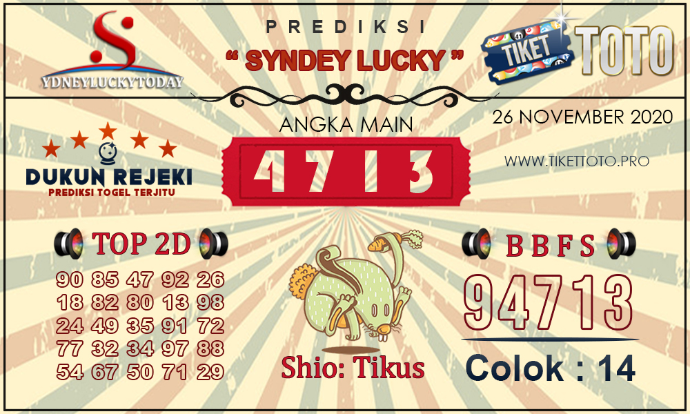 Prediksi Togel SYDNEY LUCKY TIKETTOTO 26 NOVEMBER 2020