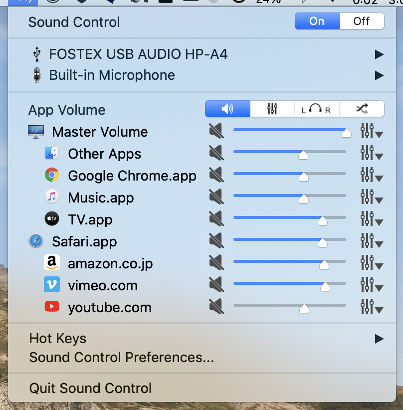 トブ Iphone アプリごと サイトごとに音量と出力設定できるmac用アプリ Sound Control が手放せなくなった
