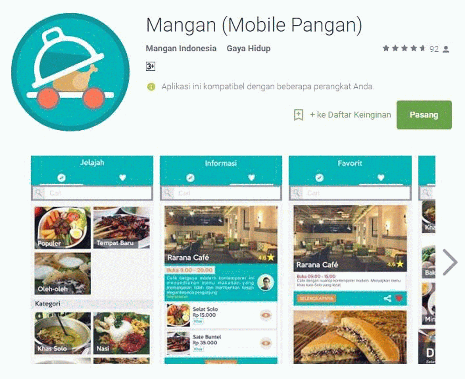 Fitur Aplikasi Kuliner Mangan. Sumber : wartawansolo.com