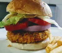 Serving veg burger (veggie burger) with french fries for veg burger veggie burger recipe