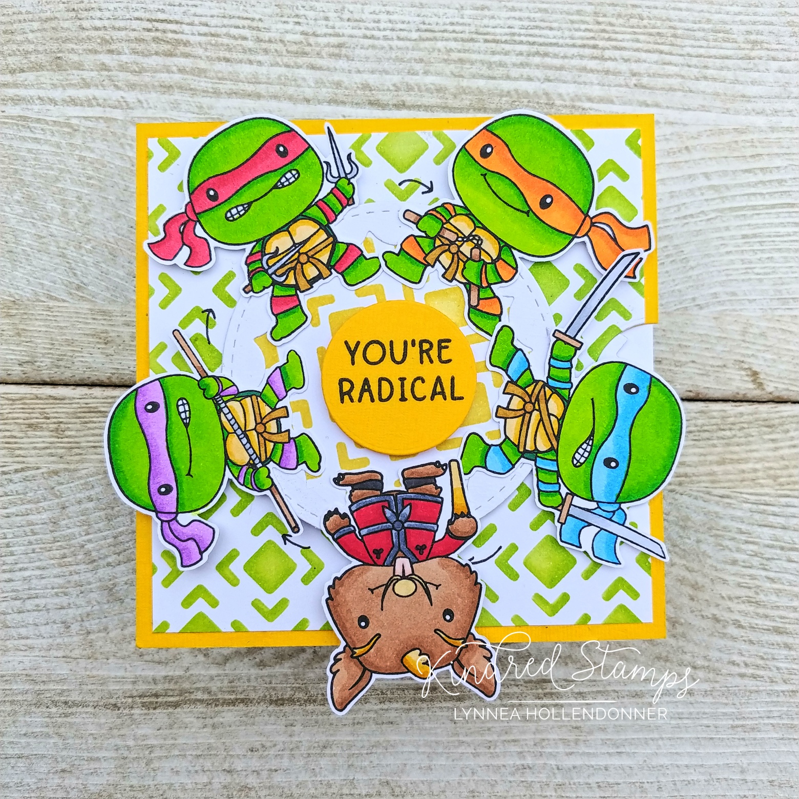 Lynnea Hollendonner Kindred Stamps // Turtley Awesome Spinning Wheel Card