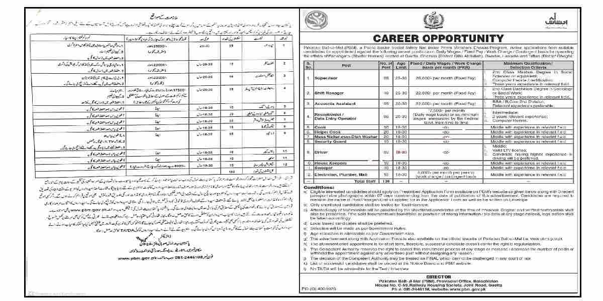 Pakistan Bait Ul Maal Pbm Jobs 2020 For Supervisors Shift Managers Account Assistants Receptionists Data Entry Operators And More Sindh Jobs