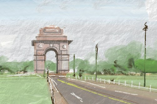 Vector india gate with indian flag design. | CanStock