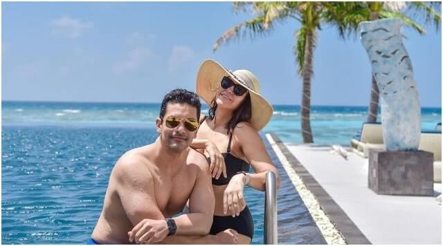 Hottest Couple Neha Dhupia And Angad Bedi Are Enjoying In Infinite Pool In Maldives