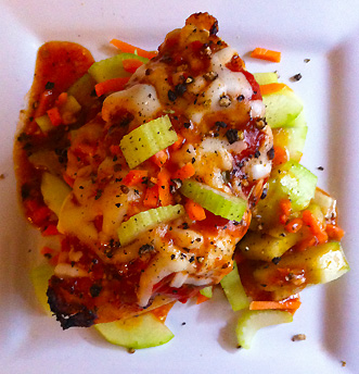chicken with chopped veggie salad bed