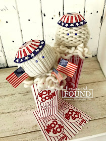 art, art class, color, diy decorating, DIY, just for fun, re-purposing, Fourth of July decor, summer, sweaters, Sweet Sweater Sandbabies, Sweet Sweater Pumpkins, thrifted, sweater crafts, summer home decor, diy home decor, patriotic home decor, patriotic summer decor, red white and blue, popcorn bucket decor