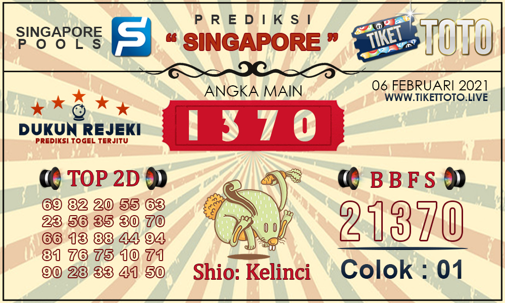 Prediksi Togel SINGAPORE TIKETTOTO 06 FEBRUARI 2021
