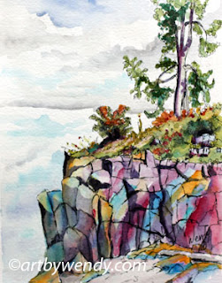 ROCKS ON THE COAST - $130 Matted 8 x 10,  ink & watercolour