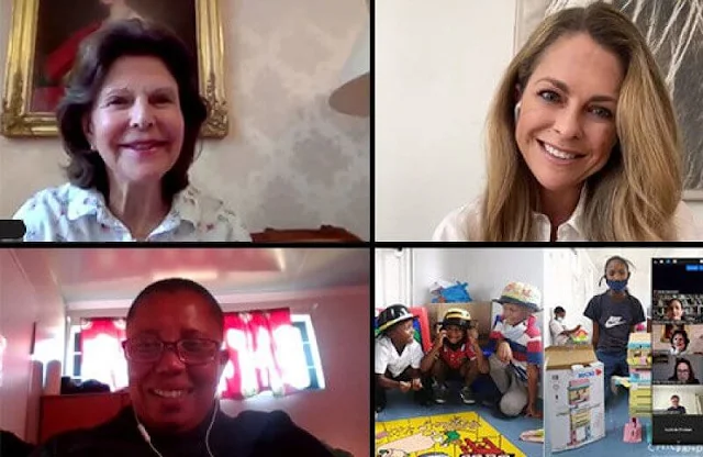 Swedish Queen Silvia and Princess Madeleine paid an online visit to the Philisa Abafazi Bethu Family Center in Cape Town