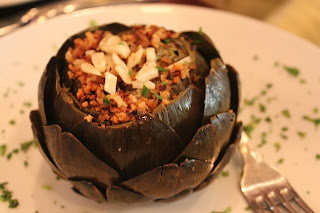 Stuffed artichoke at Pulcinella Mozzarella Bar and Restaurant, Boston, Mass.