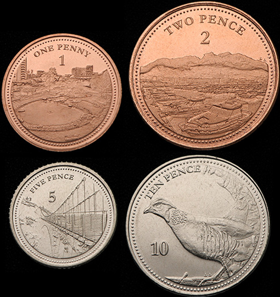 Gibraltar 1, 2, 5 & 10 pence 2020 - New circulation types