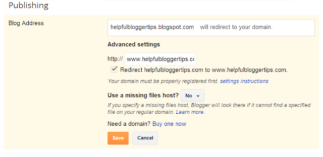 Helpful Blogger Tips custom URL
