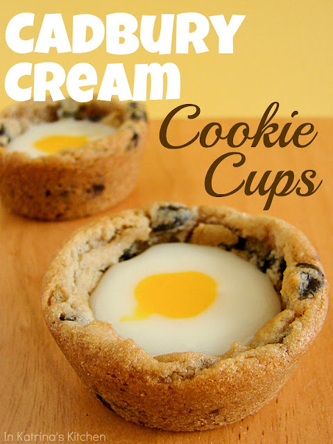 Cadbury Cream Cookie Cups Recipe - Homemade Cadbury Cream tucked inside a delicious chocolate chip cookie cup