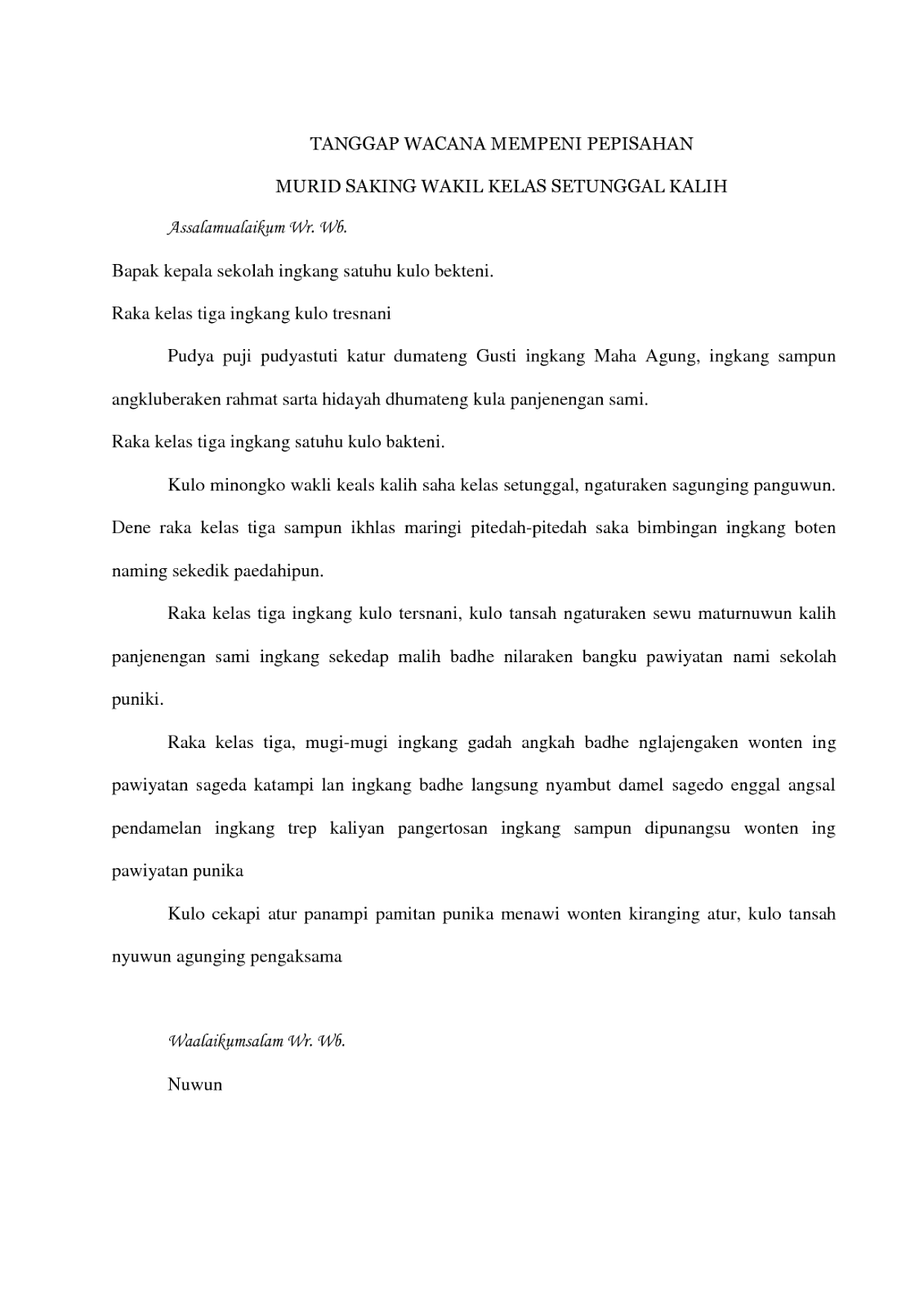 Kumpulan Naskah Pidato Bahasa Jawa Perpisahan Kelas 9 Smp Kumpulan Referensi Teks Pidato