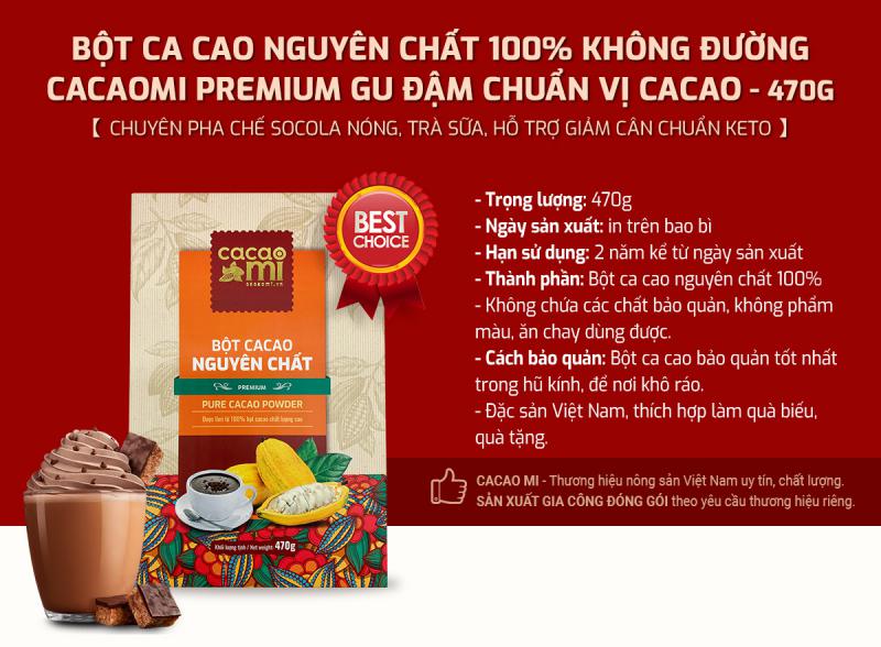 Combo 2 Hộp Bột Cacao 100% Nguyên Chất Đậm Vị Cacaomi Premium 470g/Hộp