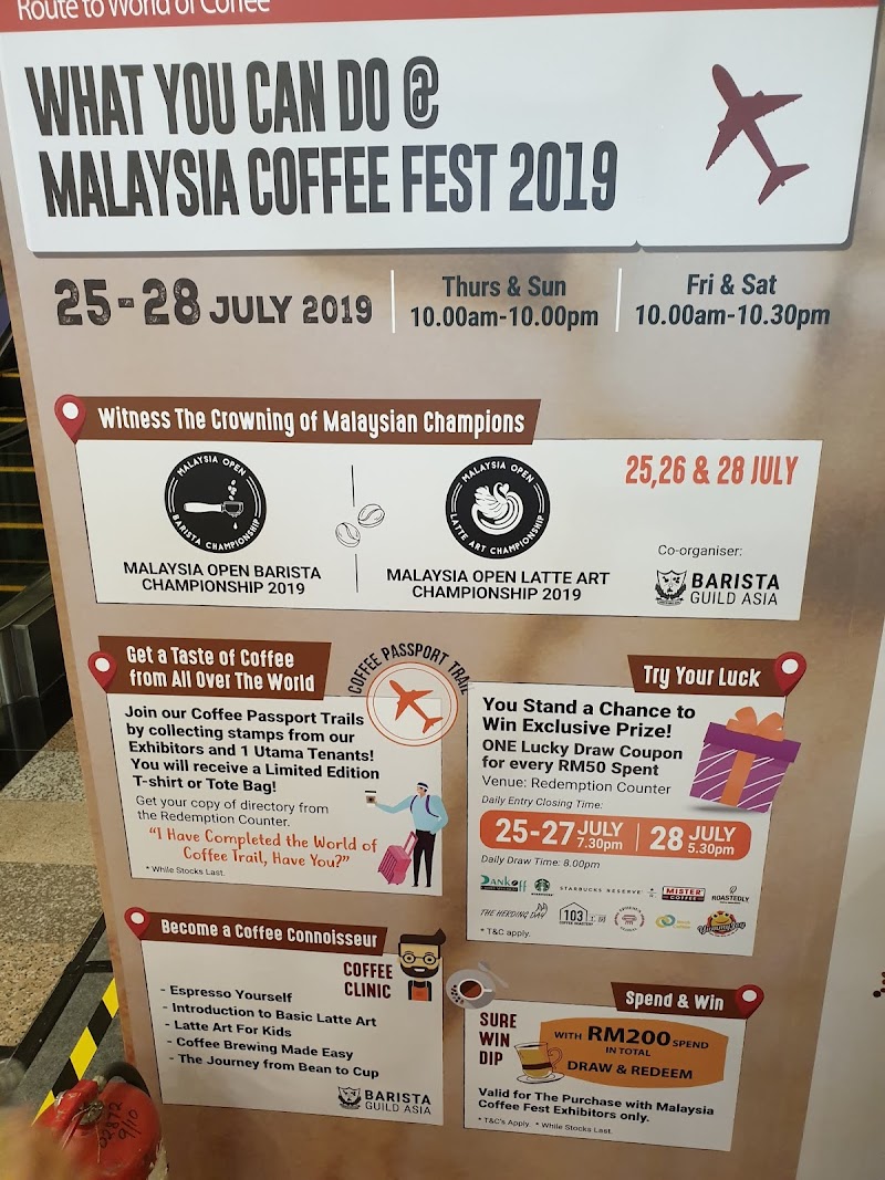 Malaysia Coffee Fest 2019, LG Floor Oval (New Wing) One Utama Shopping Centre, 25 - 28 Julai 2019, 10 pagi - 10.30 malam