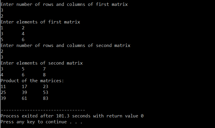 C Program For Matrix Multiplication | C Programming
