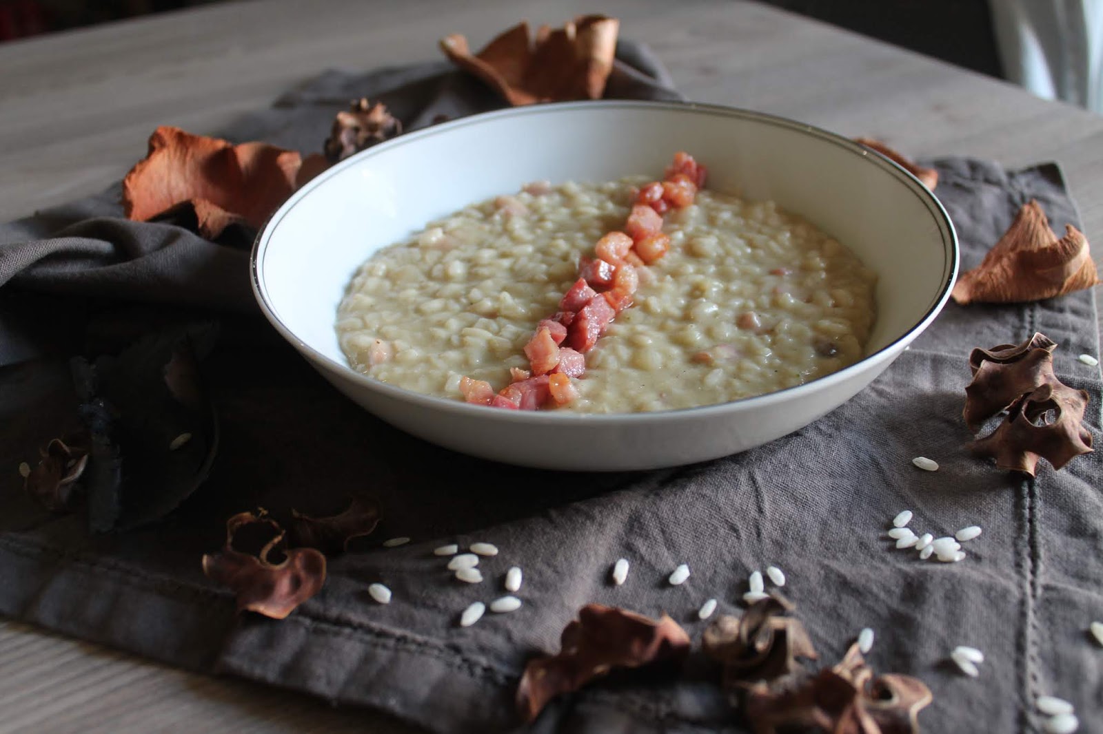 RISOTTO CON CREMA DI PORCINI E PANCETTA CROCCANTE