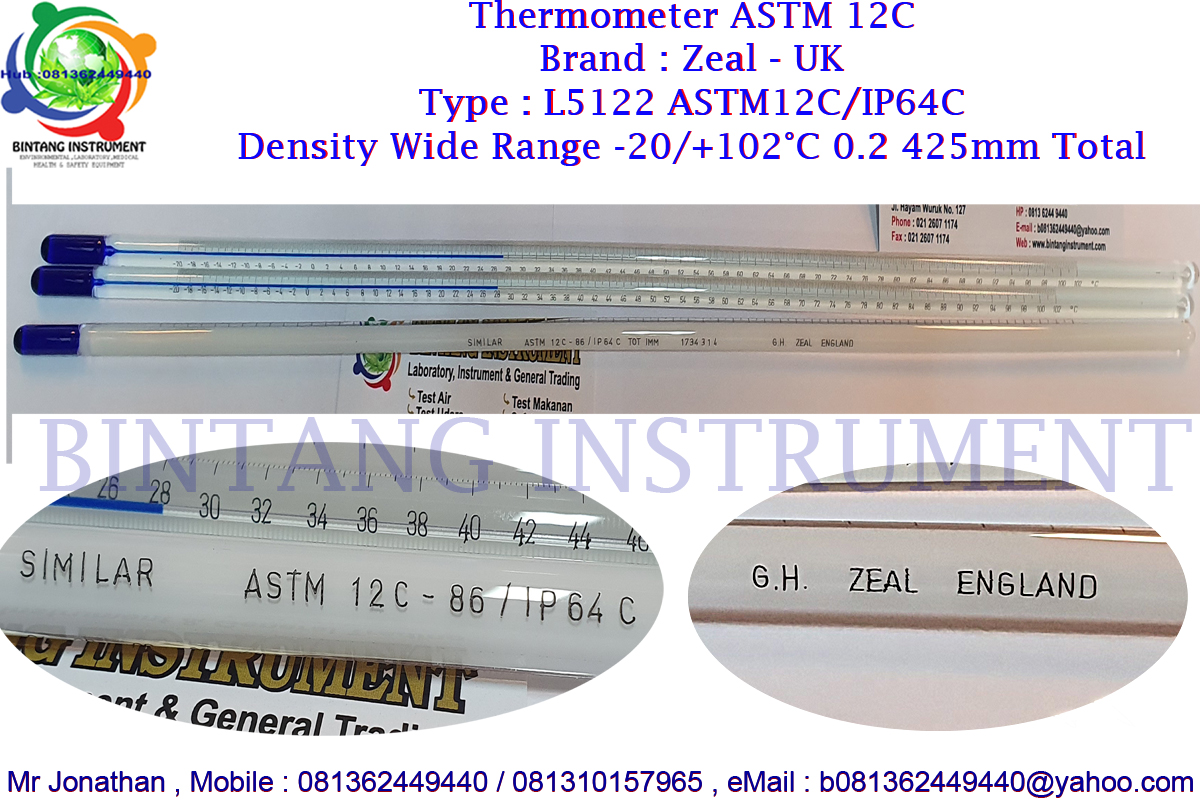 . 081362449440 Jual Thermometer ASTM 12C Zeal , Jual Thermometer ZEAL L5122 ASTM12C / IP64C