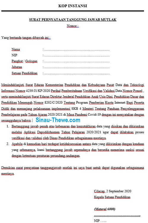 Download Contoh Sptjm Verifikasi Validasi Nomor Ponsel Di Dapodik Sinau Thewe Com