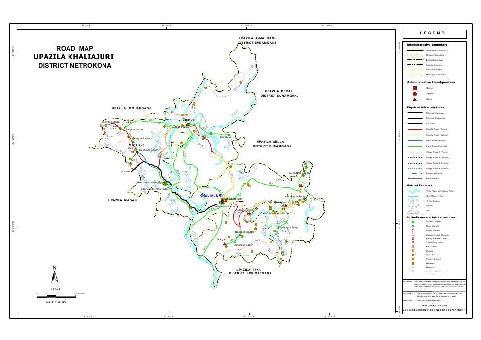 Khaliajuri Upazila Road Map Netrokona District Bangladesh