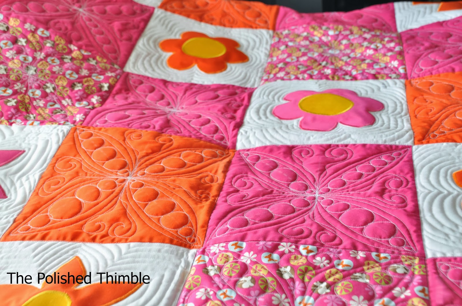 The Polished Thimble Free motion quilting on ten inch blocks
