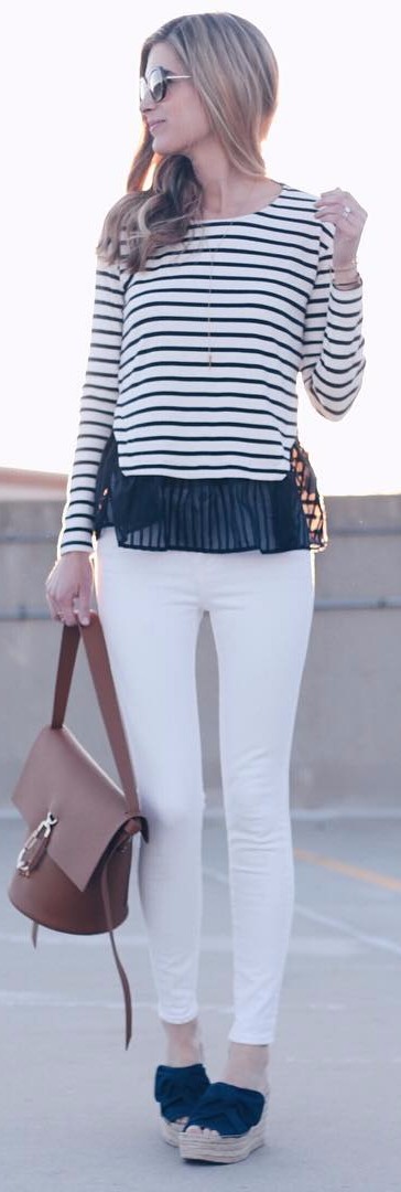 spring stripes mixing with white jeans 
