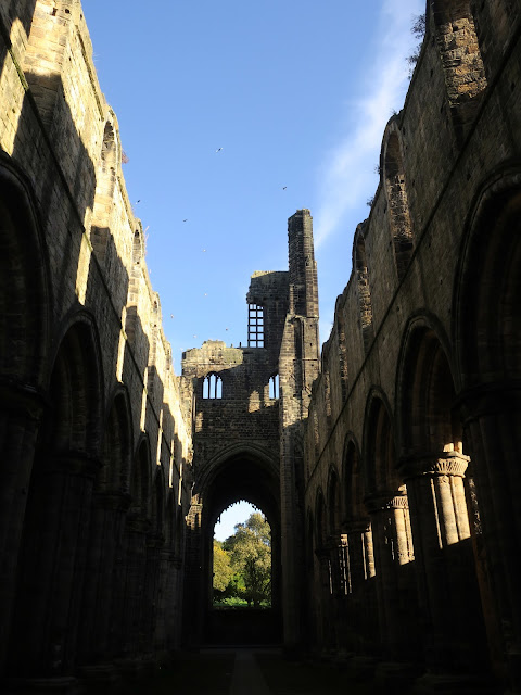 Nave in the ruins of Kirstall Abbey, Leeds, West Yorkshire. 21st October 2021