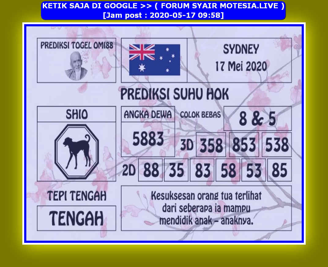 Prediksi Syair Sydney 17 Mei 2020 KODE SYAIR SGP SYAIR