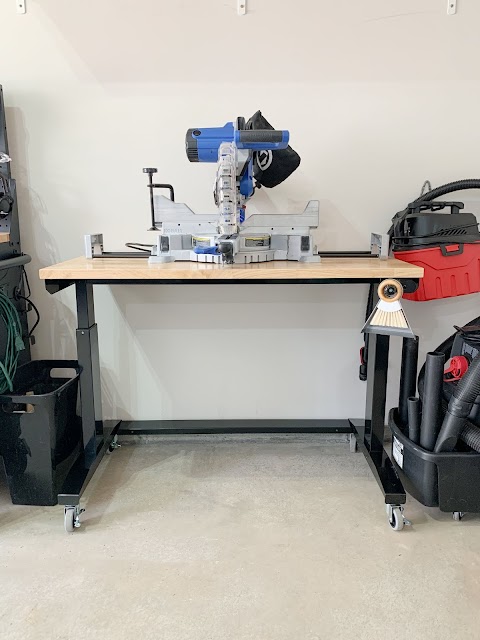 rolling black wood work table