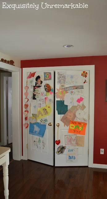 Pantry Doors covered with children's artwork